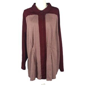 Denim 24/7 burgundy long sleeve button down top size 30W